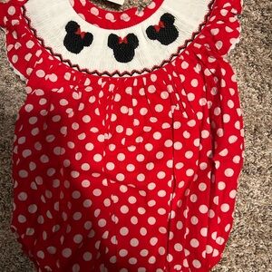 Red Polka Dot Baby Romper with Mouse Design